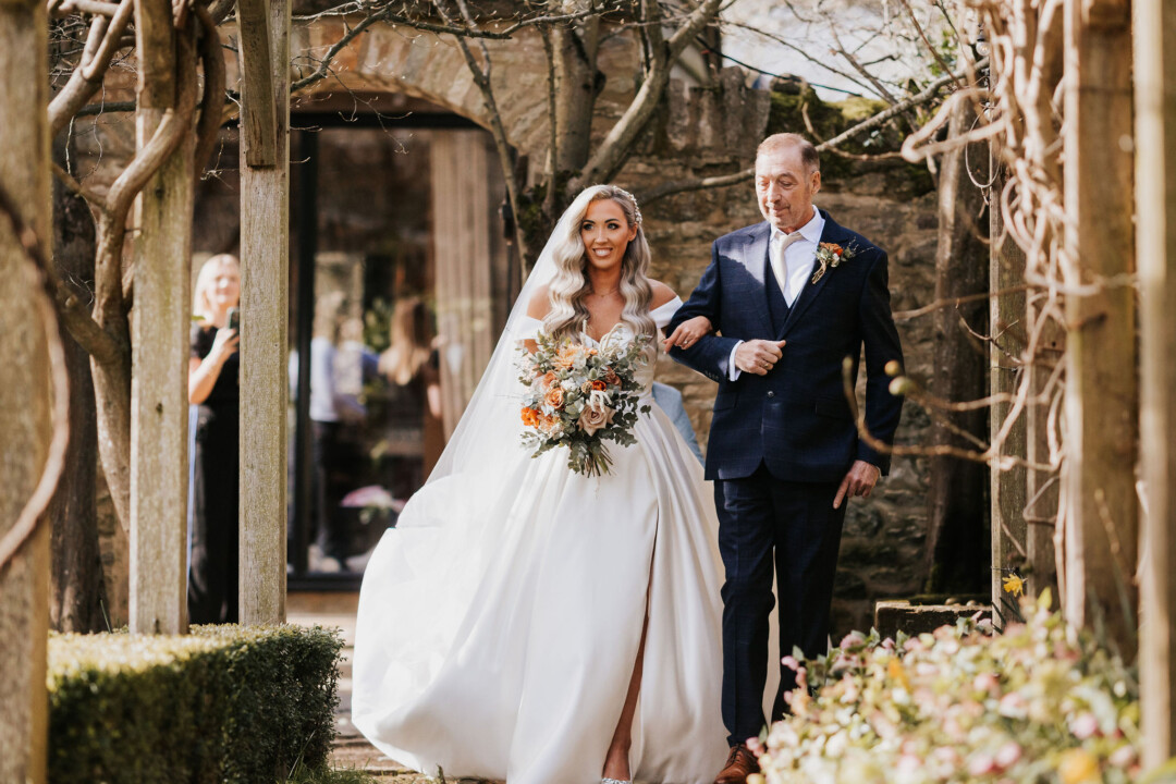 Spring wedding bride and her father