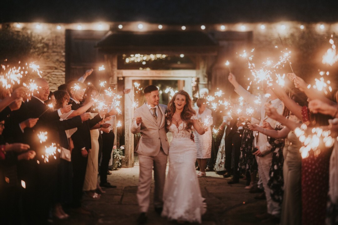 Sparkler exit at barn wedding