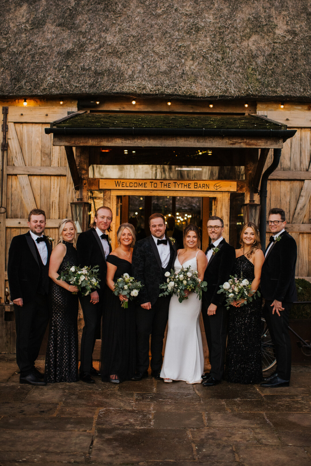 Winter bridal party in Black tie and black sequins