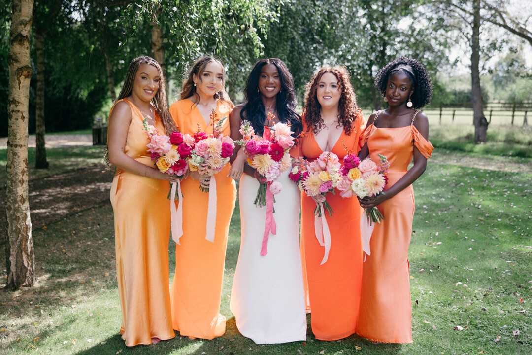 Orange bridesmaids dresses for summer wedding