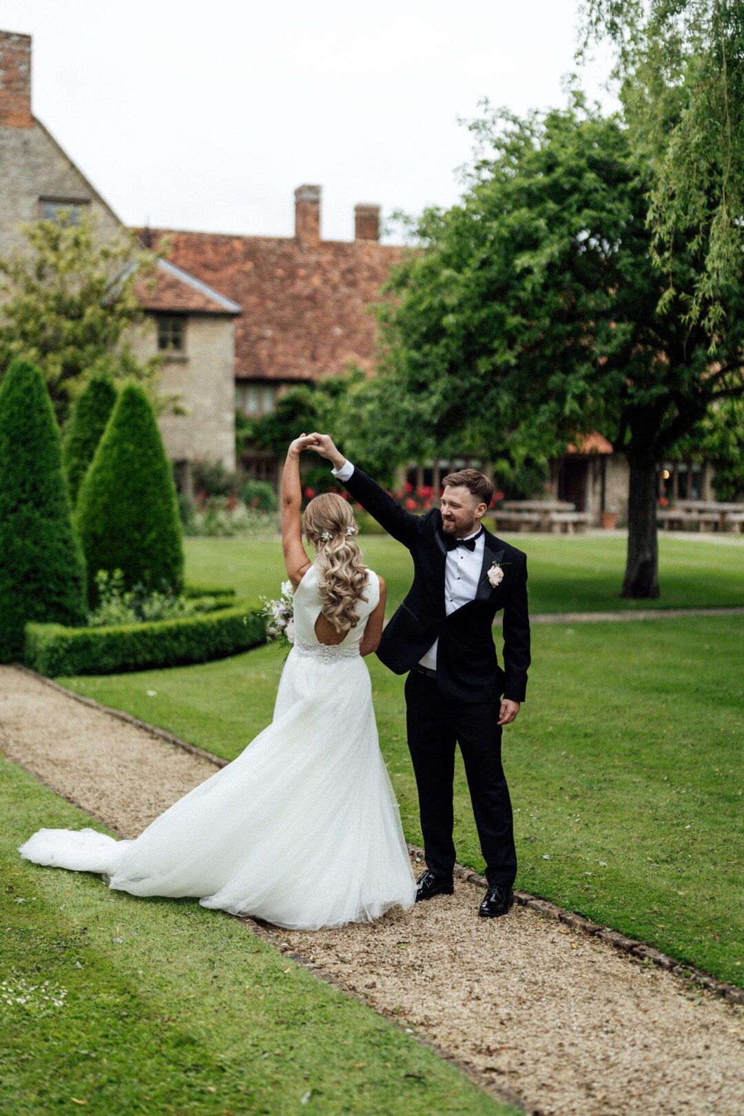 Dancing in the farmhouse gardens