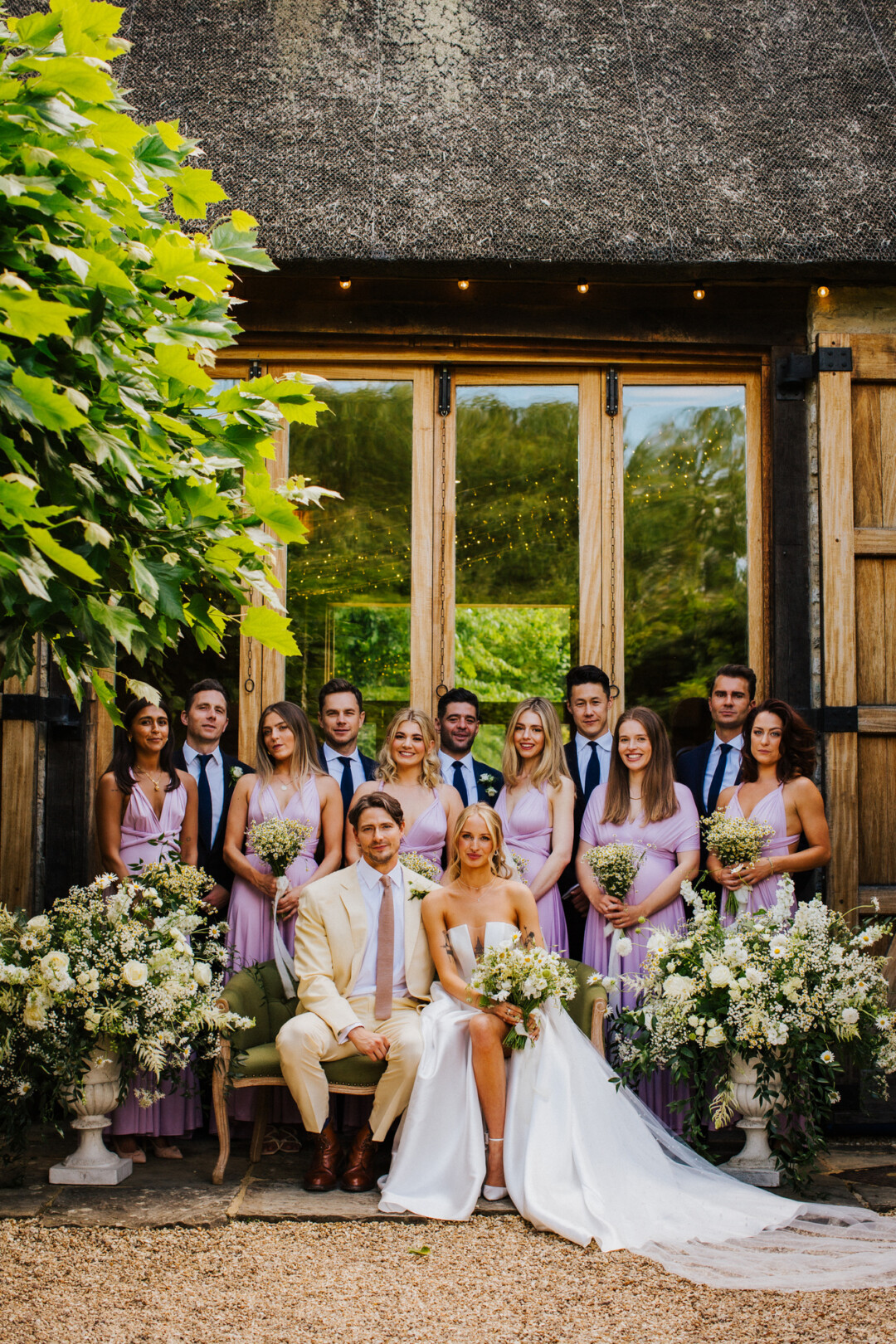 Pink bridesmaids for group shot
