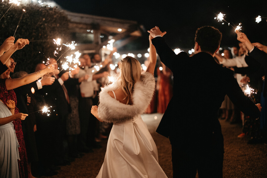 Tythe | Winter wedding and Sparkler exit for Newlyweds.